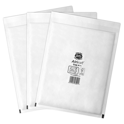 50 x Jiffy Airkraft Size 4 White Bubble Envelopes Bags 240x320mm (JL4W)